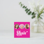 Kapsalon Roze Wit 3 Foto QR Code Vierkante Visitekaartje (Staand voorkant)