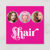 Kapsalon Roze Wit 3 Foto QR Code Vierkante Visitekaartje (Voorkant)