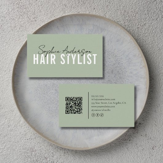 Kapsalon Sage Green QR-code Visitekaartje