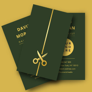 Kapsalon Schaar Logo Luxe Groen & Goud  Visitekaartje