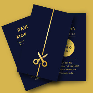 Kapsalon Schaar Logo Luxe Navy & Goud Visitekaartje
