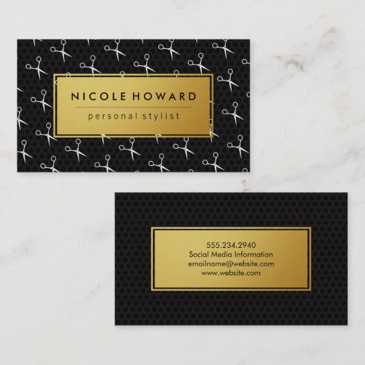 Kapsalon Scharen Gouden Frame Zwarte Geometrische  Visitekaartje (Voorkant / Achterkant)