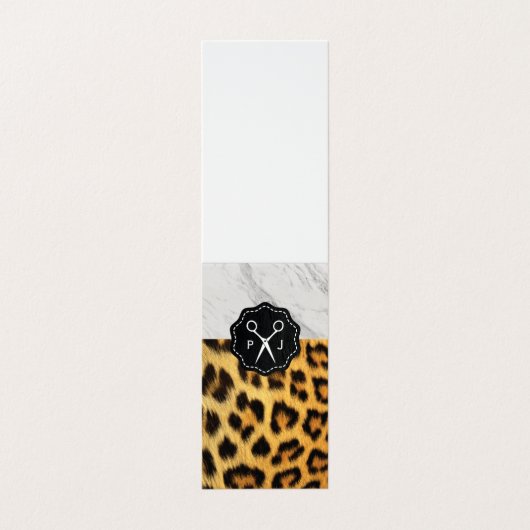 Kapsalon Scharen Monogram Marmeren Trim Cheetah Visitekaartje (Buitenkant ongevouwen)