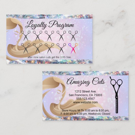 Kapsalon | Scharen Ponskaart | Glitter Bokeh Klantenkaartje (Voorkant / Achterkant)