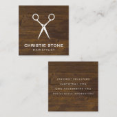 Kapsalon Scharen Rustiek Hout Vierkante Visitekaartje (Voorkant / Achterkant)
