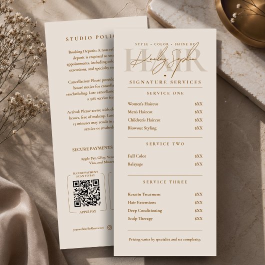 Kapsalon Schoonheidssalon Zand Prijslijst QR-codes Menu