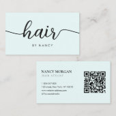 Kapsalon Script Typografie QR-code Babyblauw Visitekaartje (Voorkant / Achterkant)