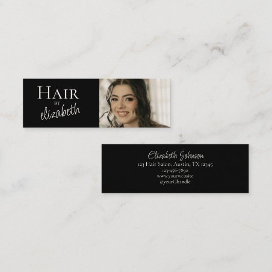 Kapsalon Stylist Script Foto Zwart Mini Visitekaartje (Voorkant / Achterkant)