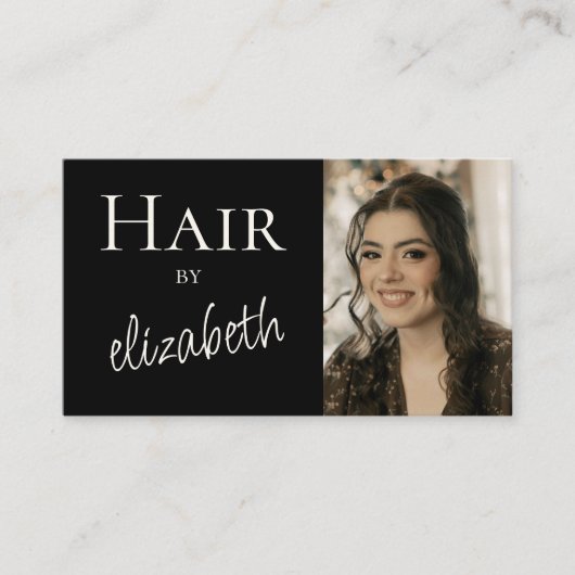 Kapsalon Stylist Script Foto Zwart Visitekaartje (Voorkant)
