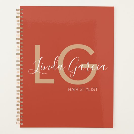 Kapsalon Verbrand Oranje Beige Monogram Planner (Voorkant)