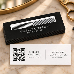 Kapsalon Zwart-Wit Kam QR Code Salon Mini Visitekaartje