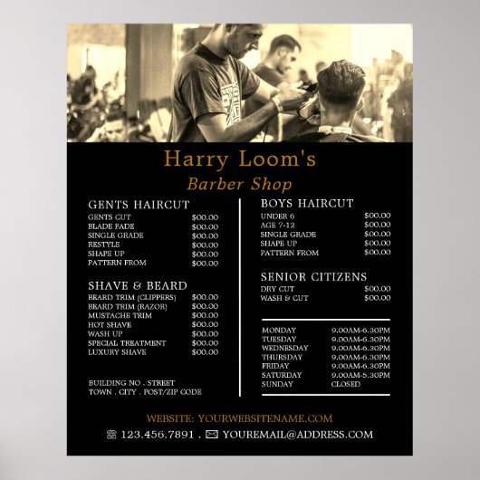 Kapsel, heren kapper Prijslijst Poster (Voorkant)