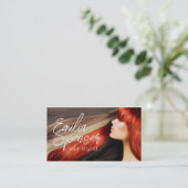 Kapsel Stylist Lang Rood Haar Visitekaartje (Staand voorkant)