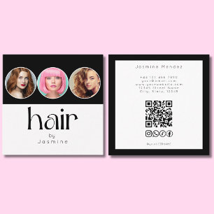 Kapsels 3 Foto QR-code Socials Zwart Wit Vierkante Visitekaartje