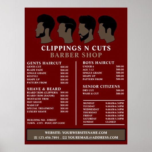 Kapsels, Heren Kappers Prijslijst Poster (Voorkant)