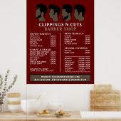 Kapsels, heren kappers Prijslijst Poster (Keuken)
