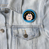 Kapskids Black Hair Blue Eyes Face Button Badge (In situ)