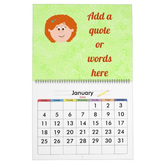 Kapskids-gezichten passen uw eigen graphics aan kalender (Jan 2026)