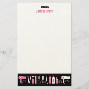 Kapster Gepersonaliseerde Roze & Zwarte Kapper Briefpapier