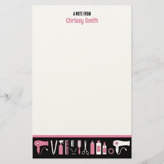 Kapster Gepersonaliseerde Roze & Zwarte Kapper Briefpapier (Voorkant)