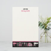 Kapster Gepersonaliseerde Roze & Zwarte Kapper Briefpapier (Staand voorkant)