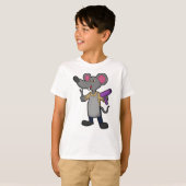 Kapster muis met schaar en föhn t-shirt (Voorkant volledig)