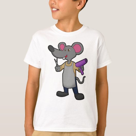 Kapster muis met schaar en föhn t-shirt (Voorkant)