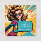 kapster Retro Pop Art Lady vrouw Wow Vierkante Visitekaartje (Voorkant)