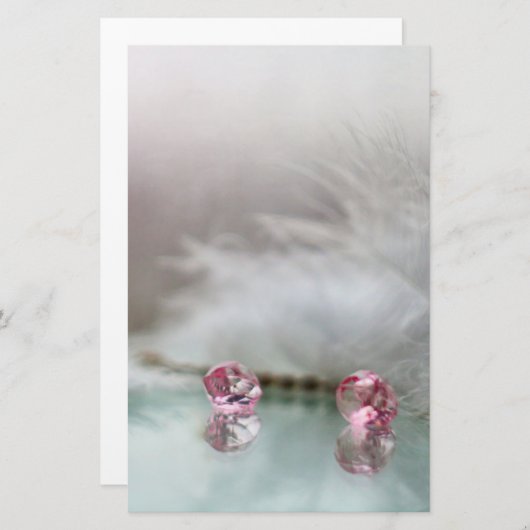 kaptafel juweel veer blauwgroen roze briefpapier (Voorkant / Achterkant)