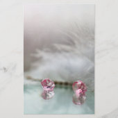 kaptafel juweel veer blauwgroen roze briefpapier (Voorkant)