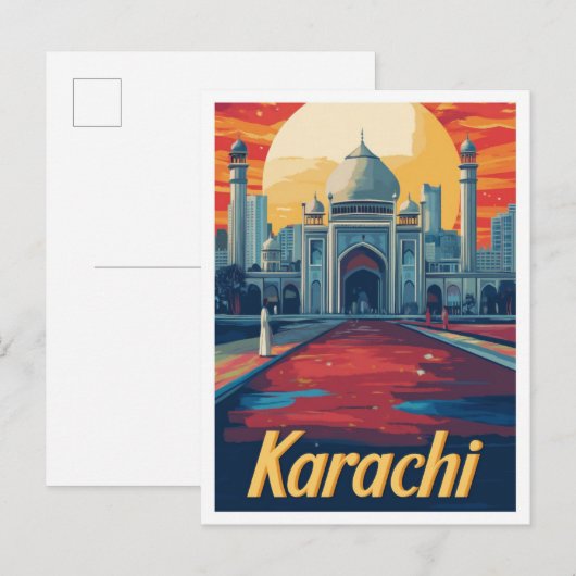Karachi Pakistan Art Vintage Travel Illustratie Briefkaart (Voorkant / Achterkant)