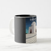 Karachi Pakistan  Minimal Retro Travel Post Tweekleurige Koffiemok (Voorkant links)
