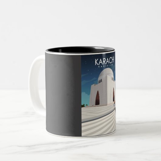 Karachi Pakistan  Minimal Retro Travel Post Tweekleurige Koffiemok (Voorkant links)