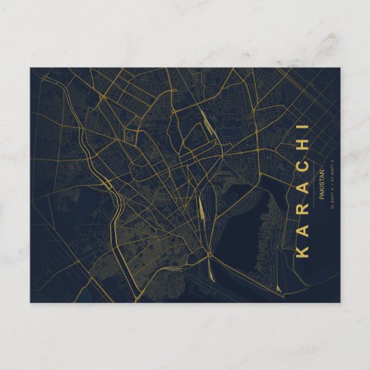 Karachi Pakistan Minimap Briefkaart (Voorkant)