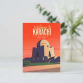  Karachi Pakistan Reizen waterverf retro Briefkaart (Staand voorkant)