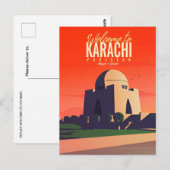  Karachi Pakistan Reizen waterverf retro Briefkaart (Voorkant / Achterkant)