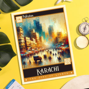 Karachi, Pakistan schilderij Briefkaart