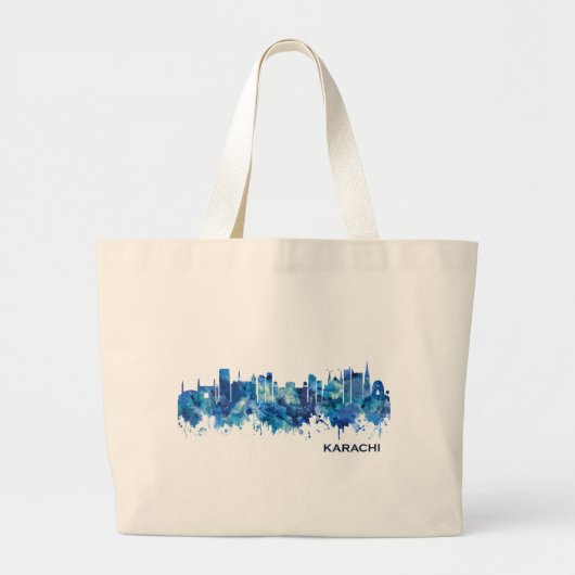 Karachi Pakistan Skyline Blue Grote Tote Bag (Voorkant)