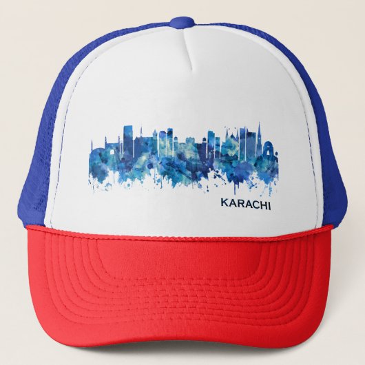 Karachi Pakistan Skyline Blue Trucker Pet (Voorkant)