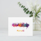 Karachi skyline in waterverf briefkaart (Staand voorkant)