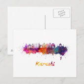 Karachi skyline in waterverf briefkaart (Voorkant / Achterkant)