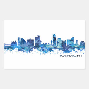 Karachi Skyline Pakistan Blue Rechthoekige Sticker