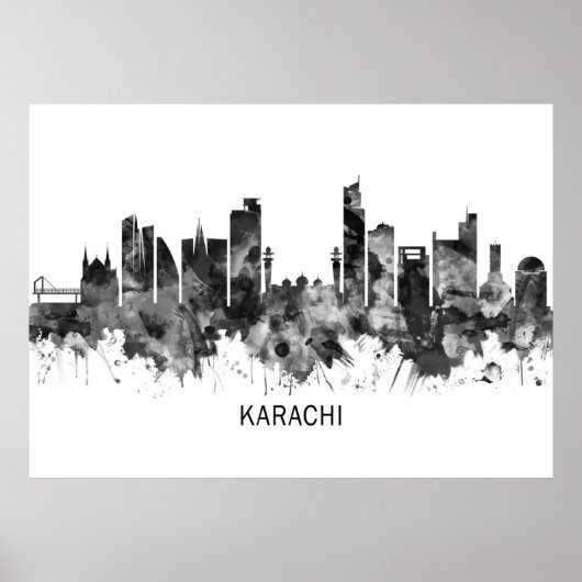 Karachi Skyline Pakistan BW Poster (Voorkant)