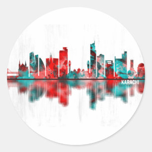 Karachi Skyline Pakistan Ronde Sticker