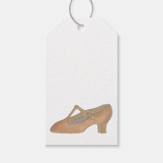 Karakter Tan T-Strap Dance Shoe Verjaardagsfeest Cadeaulabel (Voorkant)