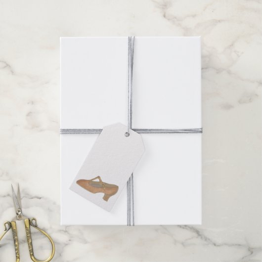 Karakter Tan T-Strap Dance Shoe Verjaardagsfeest Cadeaulabel (Met Touw)