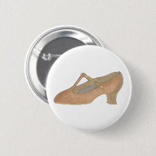 Karakter Tan T-Strap Dance Shoe Verjaardagsfeest Ronde Button 5,7 Cm