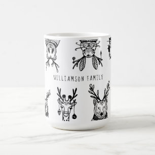 Karakteristieken van de kerstbos- en dierenfamilie koffiemok