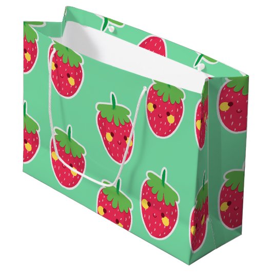Karakteristieken van Whimsical Cute Strawberries Groot Cadeauzakje (Voorkant Gekanteld)