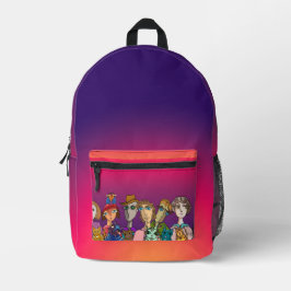 Karakters en hun Katten Milling About Bedrukte Rugzak